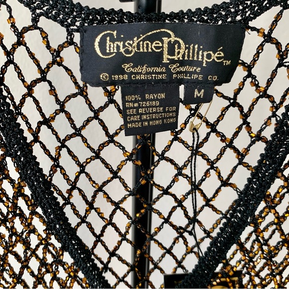 NWT Christine Phillipe Cali Couture Black & Bronze Beaded Crochet Knit Top Sz M - Picture 3 of 13